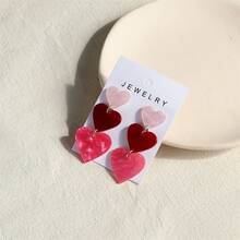 1 đôi bông tai mặt dây chuyền hình ba trái tim quyến rũ - Acrylic màu hồng và đỏ, đinh tán bằng thép không gỉ, thích hợp cho ngày lễ tình nhân và đeo hàng ngày. - Nhiều màu - Xem 11