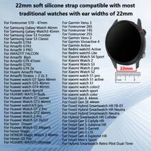 18 毫米 20 毫米 22 毫米柔软硅胶表带兼容 Garmin Active 6/5/Approach S50/Venu Sq 2/Venu 2/2s/Venu 3/3s/Forerunner 570 42 毫米/47 毫米/158/165/245/265/255/255s/265s/Galaxy Watch/4/5/6/7/Active 2/Watch /GT3/GT4/GT5/GT5pro/GT3pro 46 毫米/Amazfit Active/Active2/GTS3/GTS4/Redmi Watch5 Active/Watch5 Lite