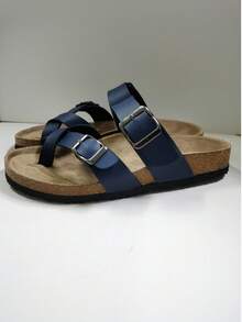 2025新款交叉趾软木拖鞋沙滩凉鞋，男女通用 - 藏蓝色 - 查看 4