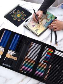 76 件套绘画套装素描套装、彩色铅笔、专业美术用品（含彩色素描本、水彩、2D 平面），非常适合房间装饰、返校季学校用品、学生文具、学习礼物 - 彩色 - 查看 6