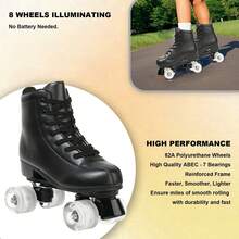 Gets Women's Roller Skates, Men's Roller Skates, Double Rows Of Roller Skates (Suitable For Beginners), Professional Indoor And Outdoor Roller Skates, Roller Skating Enthusiasts, With Shoe Bag, Holiday Gifts - 黑色閃光輪 - 查看 8