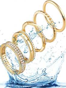 Milacolato Gold Silver Stackable Rings For Women - 14K Gold Plated Waterproof Stacking Thin Chunky Bands Cubic Zirconia Thumb Ring Set 2-4mm  Statement Promise Engagement Rings Size 5-10 - Nhiều màu - Xem 7