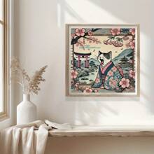 1 pièce Broderie au point de croix imprimée sans cadre 40x40cm/15,7x15,7 pouces 11CT/14CT, Chat bâillant, convient pour le relaxant set de broderie au point de croix pour débutants adultes, comprenant canevas imprimée, aiguilles, fils, dessins et instructions. Décoration murale artistique faite main magnifique pour la maison et le bureau, convient comme cadeau pour les amis et la famille