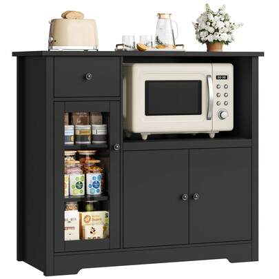 Aparador Cocina para Microondas Alacena de Cocina con 3 Estantes Puertas y Cajones Mueble de Almacenamiento para Cocina y Comedor de Madera Blanco 90 x 40 x 82 cm