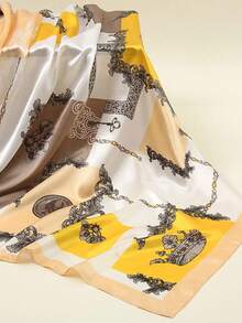 1pc Bohemian Style Luxury Chain & Color Block Print Women's Bandana, Multifunctional Scarf/Shawl For Casual Wear, Sun Protection, Suitable For Daily And Outdoor Use, Spring/Summer - Yellow - View 6