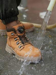 Men's Steel Toe Safety Shoes With Rotary Button Closure, Durable High-Top Steel Toe Work Boots, Black, Plus Size, Suitable For Industrial, Construction, Warehouse, Anti-Smash, Anti-Puncture, Protective Work Shoes For All Seasons - Yellow - View 4