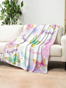 1pc Customized Name Blanket, Personalized Bed Blanket, Printable Name, Cute Blanket, Best Blanket For Children, Comfortable Blanket, Family Gift, Birthday Gift, Christmas Gift, Personalized Gift, Children's Day Gift, Gift For Son/Daughter, Gift For Friends, Gift For Kids - Style 1 - View 2