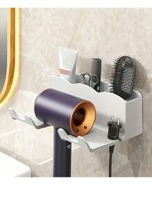 Wall-Mounted Bathroom Storage Rack, Free-Hand-Held Hair Dryer Holder, Seamless Paste, Free-Punch Bathroom Hair Dryer Holder, Hair Dryer Placement Rack Storage Rack - Multicolor - View 2