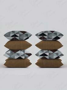 8 Cushion Covers 4 Plain And 4 Printed 0.45X0.45 Cm - AL - Black-brown Triangular - View 1