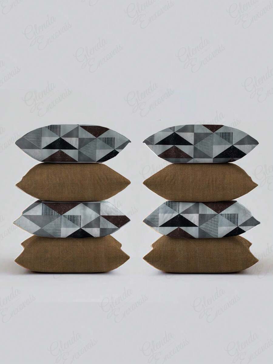 8 Cushion Covers 4 Plain And 4 Printed 0.45X0.45 Cm - AL - Black-brown Triangular - View 1
