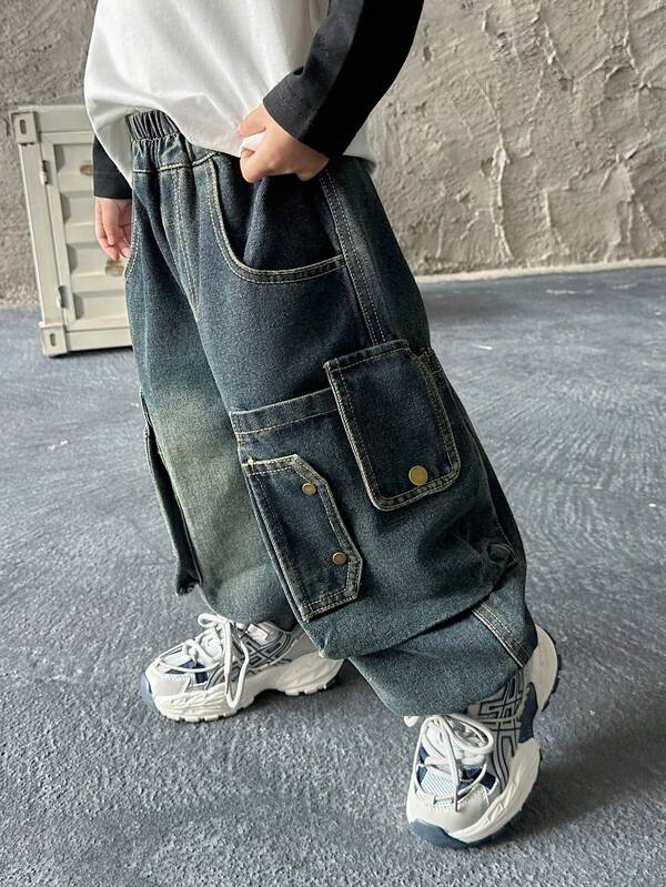 Jungen Loose Fit Lässig Gerade Bein Jeans, geeignet für Alltag, Schule, Outdoor Tragen, Herbst