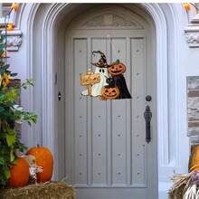Halloween Door Sign - Halloween Door Decorations Halloween Welcome Sign Halloween Door Hanger Wooden Pumpkin Halloween Front Door Decor Hanging For Home Wall Decor Halloween Party Supplies - Multicolor - View 9