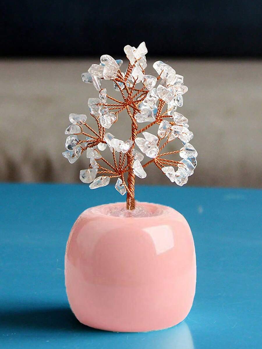 2025 New Small White Crystal Tree Decoration, Christmas Dining Table Decor Gift, Home Decor, Kitchen Decor, Room Decor, Party Decor, Decorative Craft, Desk Ornament, Dining Table Centerpiece, Party Favor Decoration, Christmas Decoration, Christmas Gift, Bedroom Decor, Office Decor, Room Decor Accessories, House Decor, Living Room Decor, Office Desk Decor, Tabletop Decor, Excellent Teacher Gift, Mother's Day Gift - White Powder Base - View 1