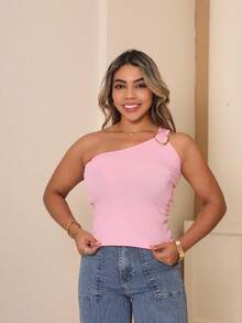 Blusa Feminina Nula Manga Argola Dourada Elegante e Conforto tecido canelado Ribana - Rosa Bebê - Visão 1
