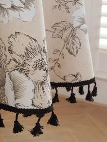 1 件复古黑白花卉流苏桌布，用于咖啡桌、床头柜、家居装饰的装饰罩，适用于餐厅、聚会、晚餐、节日派对、宴会、野餐和露营，四季皆宜