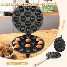 1pc 16-Cavity Black/Gray Oval Waffle Cast Iron Mold, Nut Cookies/Cake Pan, Suitable For Gas Stove Universal Nut Cake Baking Mold Egg Waffle Maker, Suitable For Graduation Gifts, Bachelor Party Gifts, Bridesmaid Gifts, Father's Day Gifts, Halloween Decorations, Halloween Gifts, Bridesmaid Proposal Gifts, Wedding Guest Favors, Birthday Party Decorations And Wedding Items, Weddings, Birthday Parties, Anniversaries, Holidays, Graduations - Multicolor - View 5