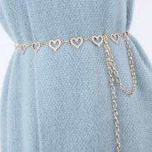 1pc Fashionable Simple Heart Shaped Rhinestone Decorated Alloy Waist Chain For Women Dress - Silver - View 6