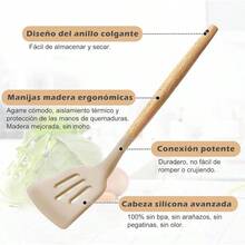 NICLY 28Pcs Utensilios de Cocina de Silicona, Juego de Herramientas de Cocina con Batidor Espátula, Antiadherentes, Resistentes al Calor, sin BPA, Herramientas y Paletas para Cocina (Caqui) - caqui - Ver 10