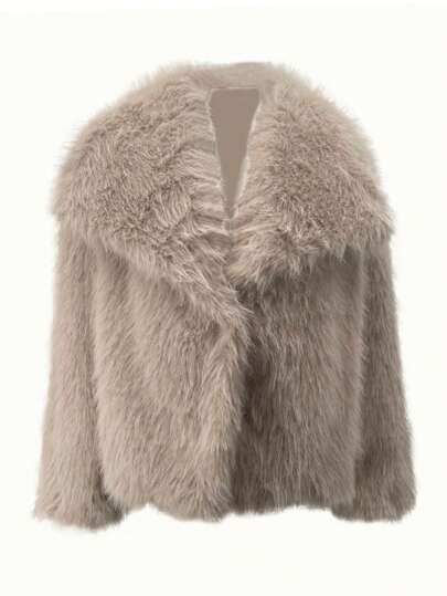 Women's Solid Color Faux Fur Collar Jacket, Fashionable For Autumn/Winter