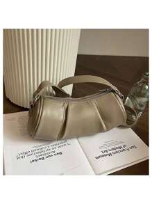 Retro Underarm Bag, Cylindrical Bag For Women, Fashionable Baguette Bag With Niche Pleats And Structured Structure, Fashionable Shoulder Bag - 綠色 - 查看 3