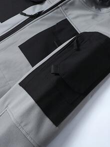 男士时尚多口袋保暖防风夹克 - 涤纶面料，拉链口袋方便实用，袖口可调节，适合秋冬季远足、钓鱼、户外活动 - 灰色 - 查看 7