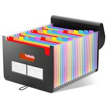 带盖便携式折叠文件整理器，A4 信纸大小扩展文件夹，账单收据整理器，大容量文件整理器纸质收纳盒文件管理器，适用于办公室、家庭、教室、学校用品 - 彩色 - 查看 1