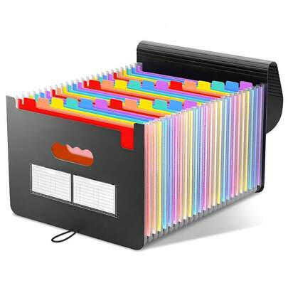Organizador de arquivos portátil tipo sanfona com tampa, pasta expansível tamanho A4, organizador de recibos de contas, organizador de documentos de grande capacidade, caixa de armazenamento de papel, gerenciador de arquivos para escritório, casa, sala de aula, material escolar