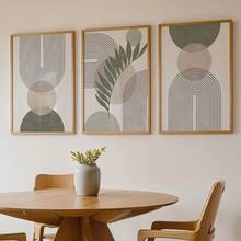 桃绿色波西米亚植物墙面艺术印刷品（三件套）、鼠尾草绿色中世纪印刷品、鼠尾草绿色帆布海报、自然简约墙面装饰、春季装饰、客厅、卧室、咖啡厅、酒吧、办公室、走廊、家居和房间装饰艺术品（无框） - 橄欖綠 - 查看 7