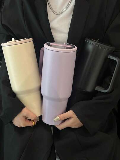 40盎司不锈钢保温杯，带吸管盖、防滑手柄和车载杯架 - 保温/保冷长达34小时，防漏旅行杯，适合健身、工作和驾驶