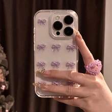 Funda coreana de epoxi con lazo, pantalla completa, compatible con phone 16, 15, 14, 13, 12 Pro y 11. Funda trasera suave transparente con purpurina. - transparente - Ver 2