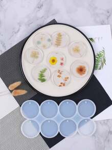 1pc 8 Cavities Round Resin Jewelry Casting Molds Clear Flat Round Resin Pendant Silicone Molds With Hanging Hole For Resin Epoxy UV Resin Soap DIY Craft