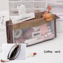 Transparent 3 Layer Mesh Pencil Bag Pen Case Triangle Shape Gauze Storage Pouch For Stationery Office School Back To School,Back To School,School Supplies,Pencil Case,Pencil Pouch,School Bag - White - View 13