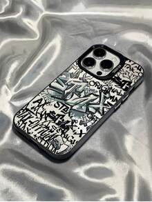 1pc Black Graffiti Slogan Graphic Pattern Full Coverage TPU Shockproof Phone Case, Compatible With IPhone 16, 15, 14, 13, 12, 11 Pro Max, Series Waterproof Anti-Fall Scratch Resistant - Multicolor - View 2