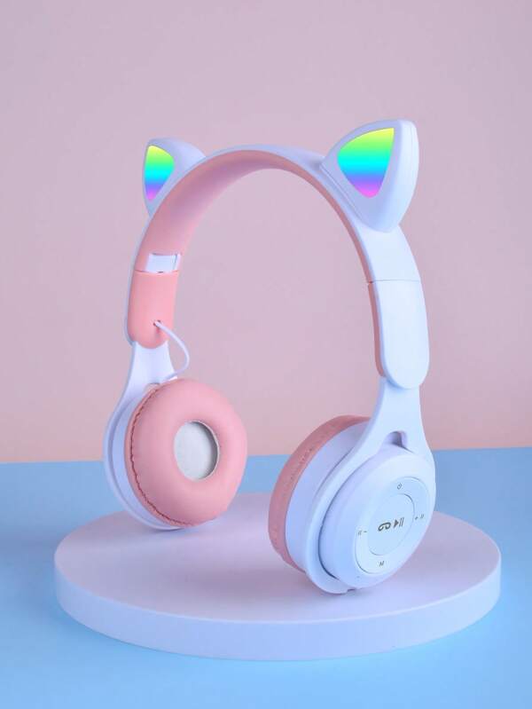 New Cat Ear Wireless Headphones, Gradient Color Cute Headband Earphones With Micro SD Card Slot, Foldable Mini Macaron, Valentine's Day, Christmas, New Year Gift For Women
