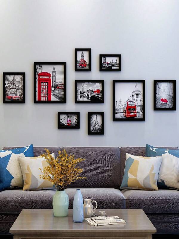 9 قطع إطارات صور إبداعية للتركيب على الحائط، ديكور جداري لغرفة المعيشة وغرفة النوم، تأتي مع صور طبيعية، لا يتطلب ثقب، شخصي