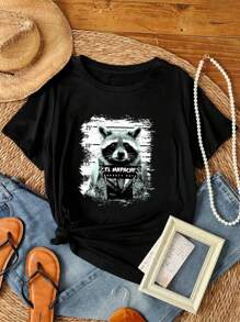 180g Pure Cotton Raccoon Animal Print Gift Large Capacity Backpack Print Backpacks Unisex Comfortable Breathable Stylish Versatile Men's Designer Clothes Casual Fashion Top For Everyday Wear Print Round Neck Short Sleeve Soft For Women Summer Graphic Slightly Streetwear Stretched