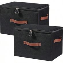 Storage Bins Boxes With Zipper Lid Combination Lock PU Leather Handles Cotton Linen Fabric Lidded Lockable Baskets Foldable Washable Closet Shelf Organizer Container (Light Green, Large)Halloween - 黑色 - 查看 1