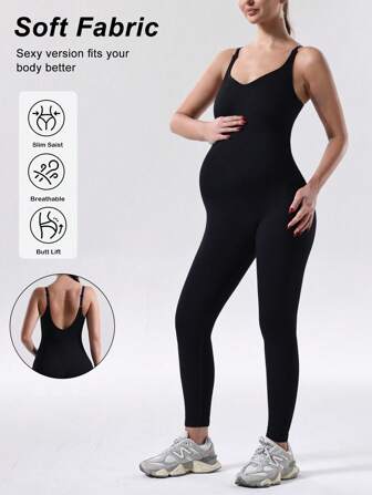 Naadloze effen jumpsuit voor zwangere vrouwen, geschikt voor yoga, training, fitness en dagelijks gebruik