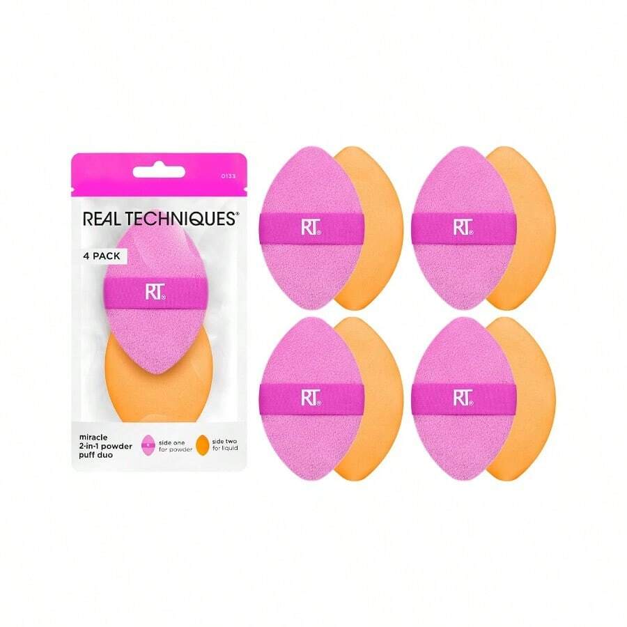 Real Tecniques Miracle 2In1 Powder Puff 4 Pack DualSided Full Size Makeup Blending Puff E Elastic Band Makeup Sponge And Powder Puff Liquid Cream And Powder Puc CrueltyFree - Nhiều màu - Xem 1