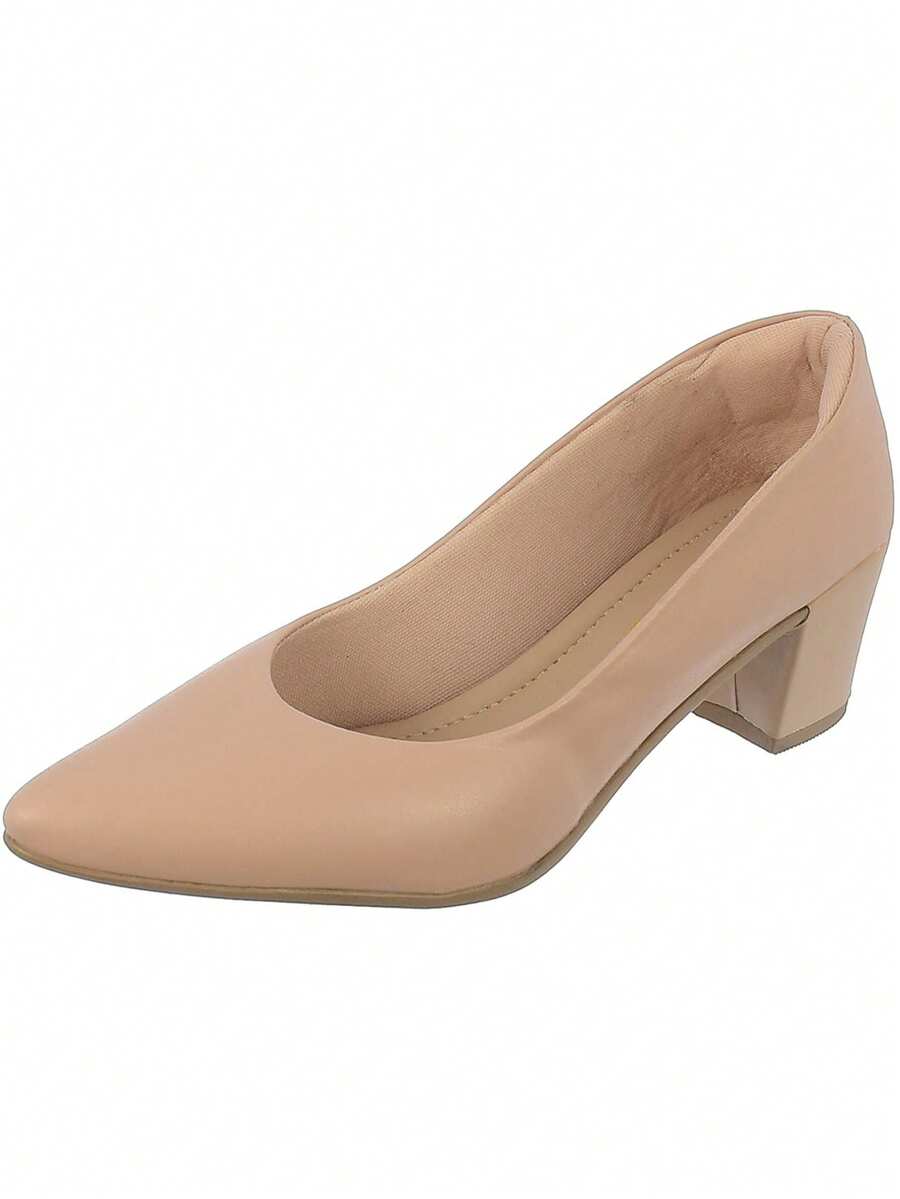 Anna Karol 6cm High Thick Heel Luxury Pointed Toe Pumps - Beis - Ver 1