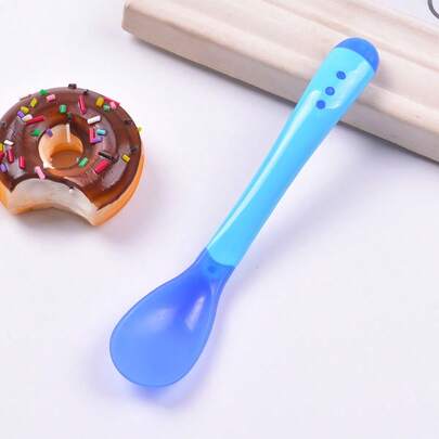 Colher Térmica Muda Cor Infantil Termo Sensível Bebê de Silicone Colher de Treinamento Bebê Talheres