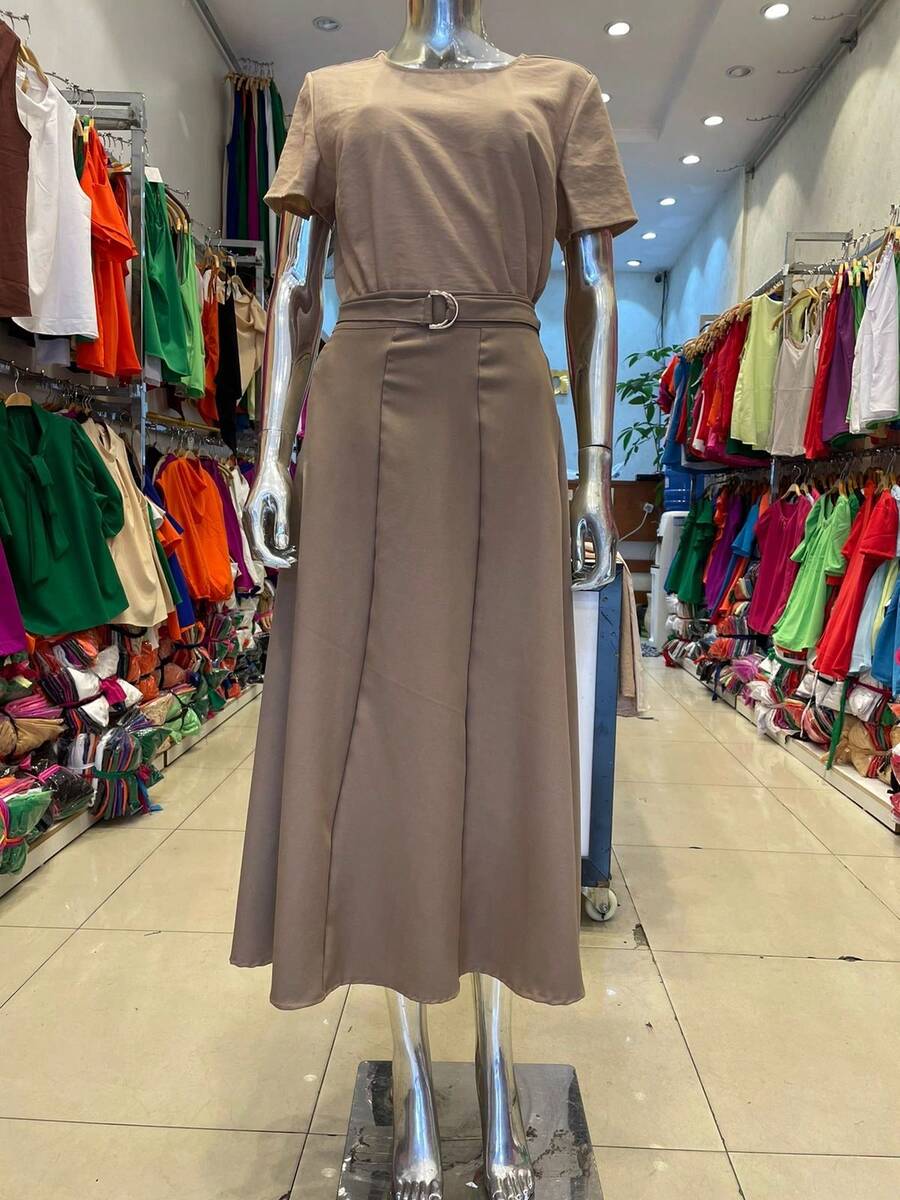 Long Skirt With Belt Zipper With Belt - Camel - Ver 1