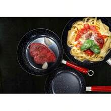 Frying Pan Set 3 Piece – 20/24/26cm Non-Stick Marble Coating – Induction Compatible Skillets – Black Marble, Cool-Touch Wooden Handle – Scratch Resistant, Dishwasher Friendly – Even Heating Aluminum Cookware - Black - View 6