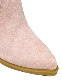 Campera botines de mujer,Botas botines de vaquero retro de alta calidad con diseño calado y cómodo tacón grueso con cremallera lateral estilo occidental - Rosa Pálido - Ver 3