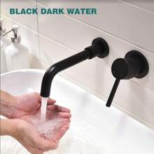 Schwarzer verdeckter Becken-Wasserhahn, wandmontierter Kalt- und Warmwasser-Spültischarmatur, eingelassener Becken-Wasserhahn mit 360 Grad schwenkbarem Auslauf