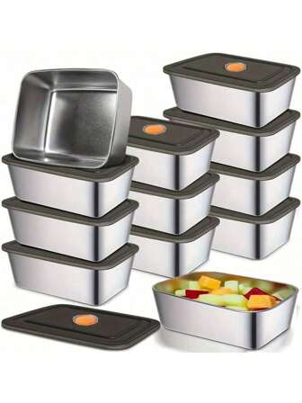 Boîtes de conservation alimentaire hermétiques en acier inoxydable avec couvercles étanches - Parfaites pour le déjeuner, les collations et la préparation des repas - Réutilisables et durables, conviennent aux fruits, légumes, etc. - Idéales pour la maison et le bureau, boîtes de préparation de repas carrées en acier inoxydable