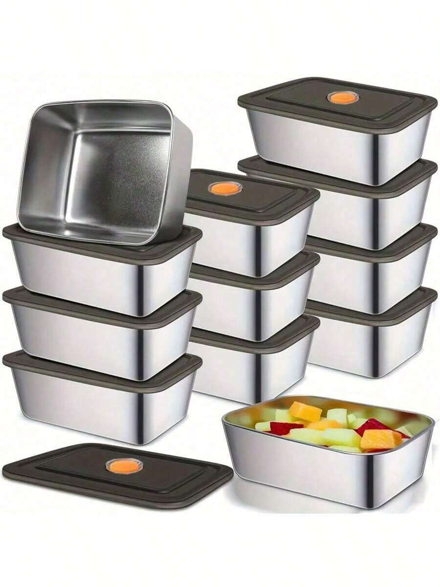 不锈钢密封食品储存容器，带防漏盖 - 非常适合午餐、零食和餐食准备 - 可重复使用且耐用，适用于水果、蔬菜等 - 非常适合家庭和办公室使用，方形餐食准备容器不锈钢容器