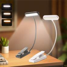 Yogle LED Clip-On Leselicht, 3 Farbtemperatur-Modi und 5 Helligkeitseinstellungen, USB-Aufladung, stufenlos dimmbar mit 360° flexiblem Leseleuchte, tragbare Clip-On Leuchte für Büro, Nachtlektüre