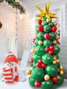 Christmas Balloon Garland Arch Kit Green Red Golden Latex Balloons Xmas Tree Balloons With Golden Starburst Balloons For Christmas Party Decorations
