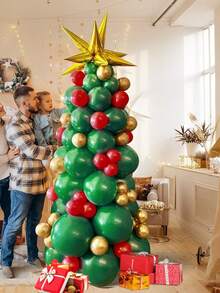 Christmas Balloon Garland Arch Kit Green Red Golden Latex Balloons Xmas Tree Balloons With Golden Starburst Balloons For Christmas Party Decorations